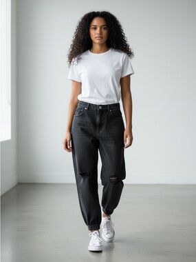 POL Distressed Boho Jogger Pant in Black Size L